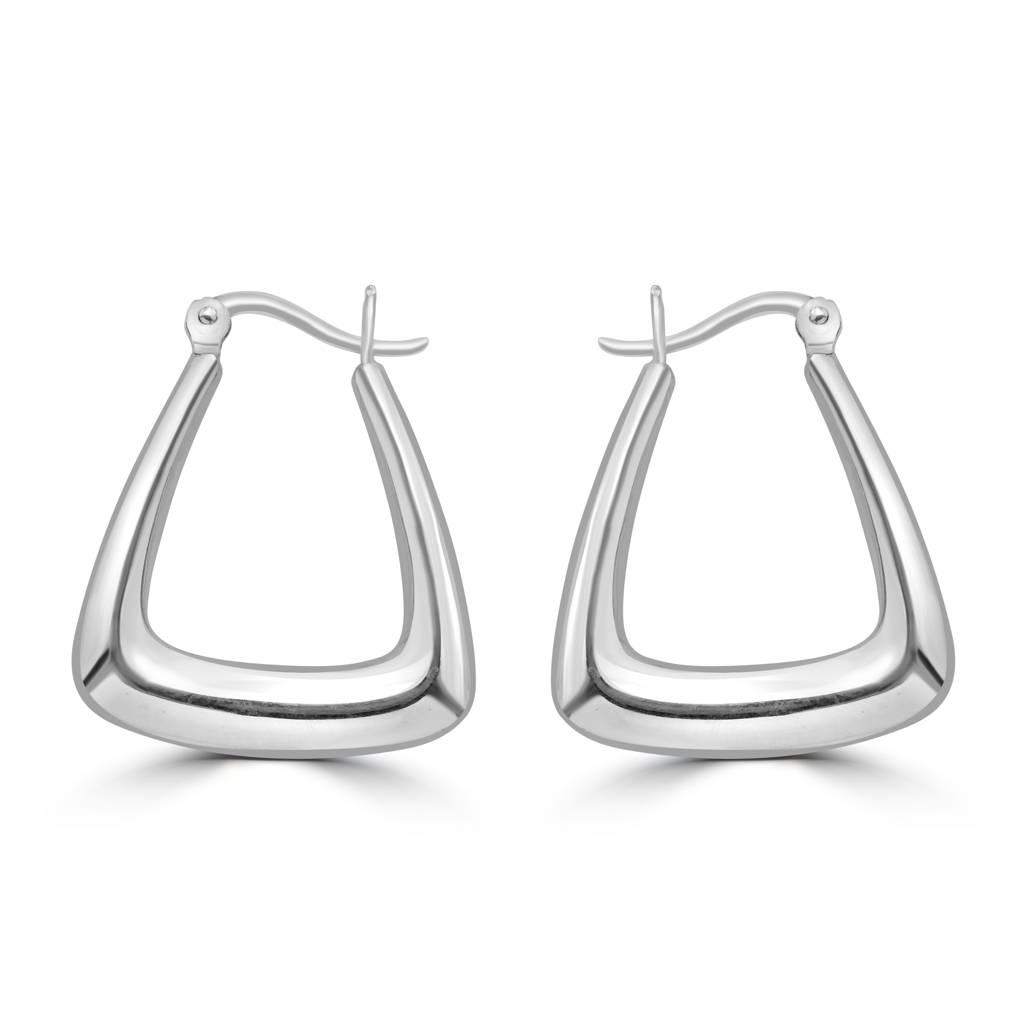925 Sterling Silver Large Triangular Hollow Creole Hoop Earrings : TWP1177