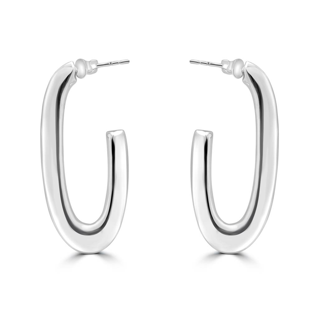 Sterling Silver 925 Half Oval Hoop Earrings | C Shape Dangle Statement Earring : TWP1180