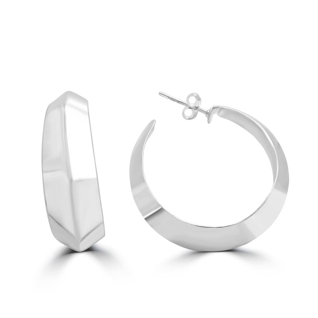 Crescent Moon Hoop Silver Earrings In Sterling Silver 925 | Minimalist Jewelry : TWP1175