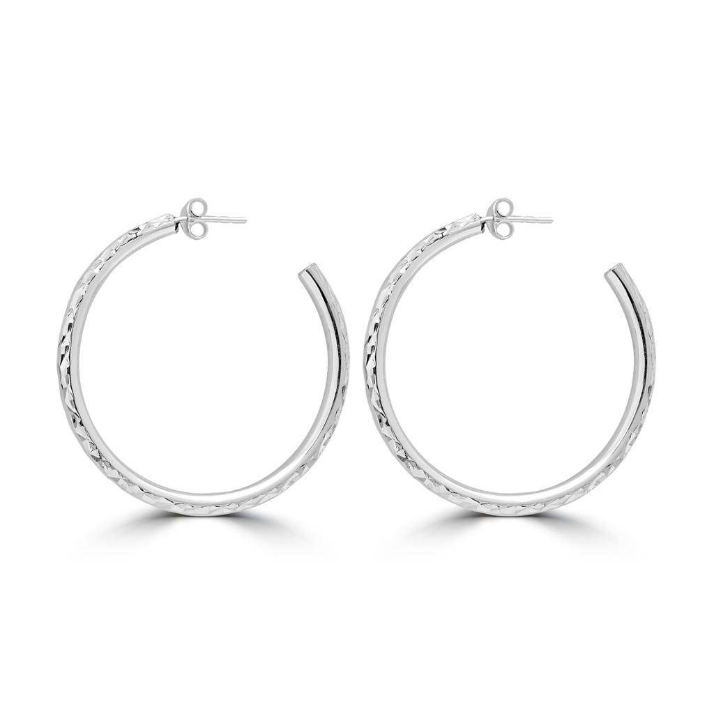 925 Sterling Silver Round Classic Hoops With Back Earlobe : TWP1172