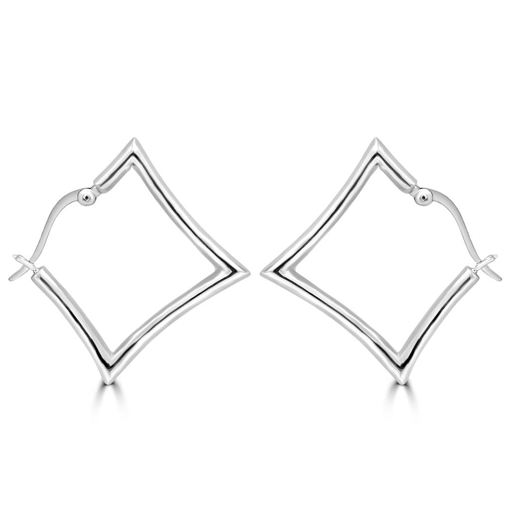 925 Sterling Silver Geometric Square Hoops Earrings | Modern Earrings : TWP1176