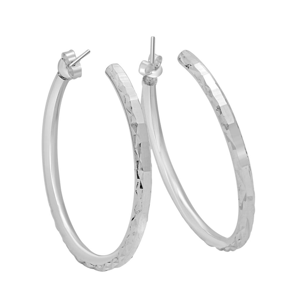 925 Sterling Silver Round Classic Hoops With Back Earlobe : TWP1172