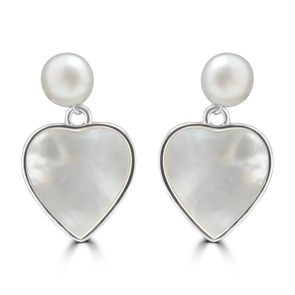925 Pure Silver Puff Heart Statement Earring | Pearl Heart Shaped Earrings : TWP1193