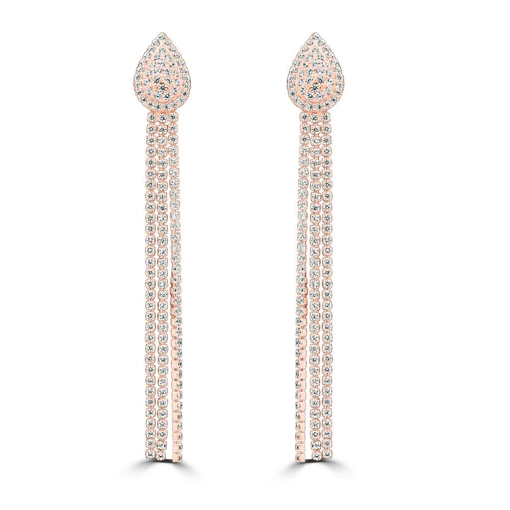 925 Pure Silver 3 Strands Danglers Drops | Rose Gold Plated Earrings : TWP1195