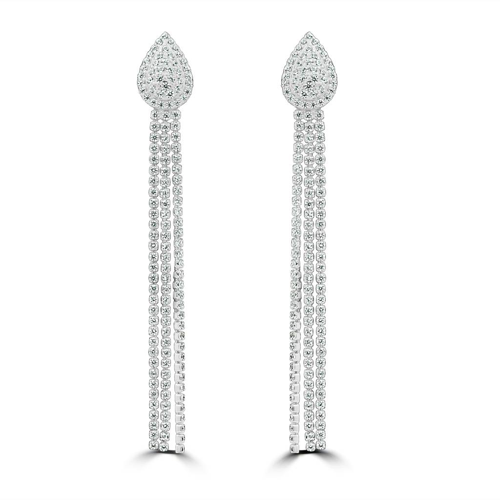 Elegant 925 Silver Matchstick Stick Drop Dangle Crystal Earrings : TWP1194