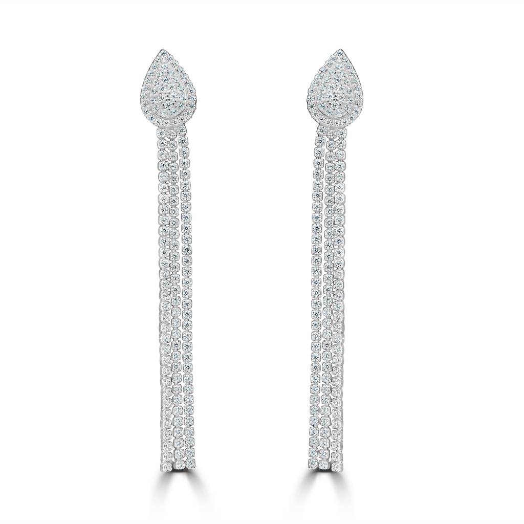 Elegant 925 Silver Matchstick Stick Drop Dangle Crystal Earrings : TWP1194