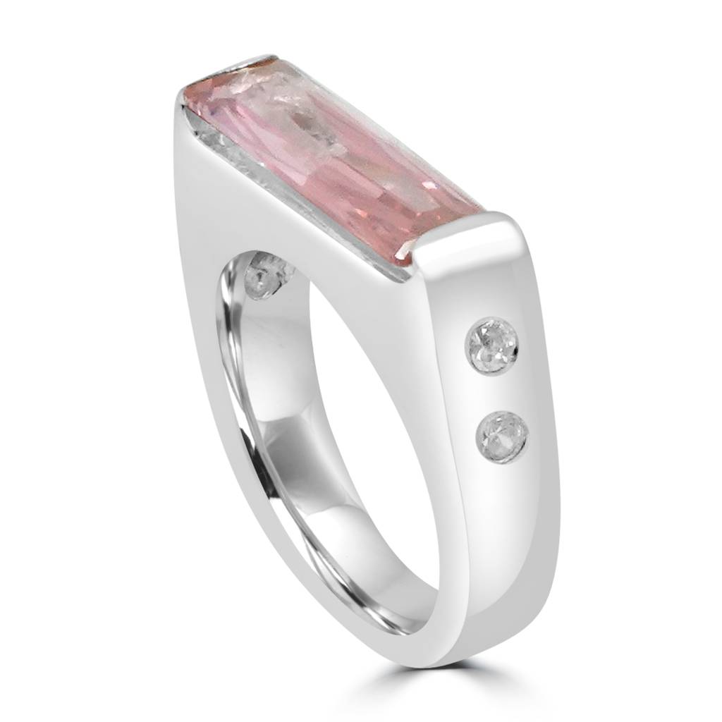 925 Pure Silver Pink Engagement Ring | Baguette Faceted Bar Ring : LR1194