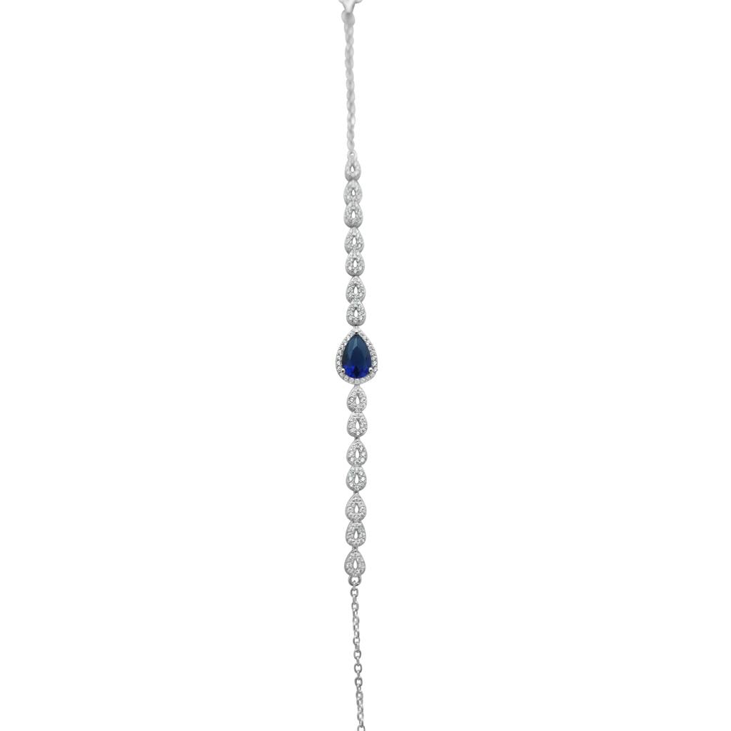 925 Sterling Silver Teardrop Necklace Earrings | Blue Necklace Set Combo : NL1049B