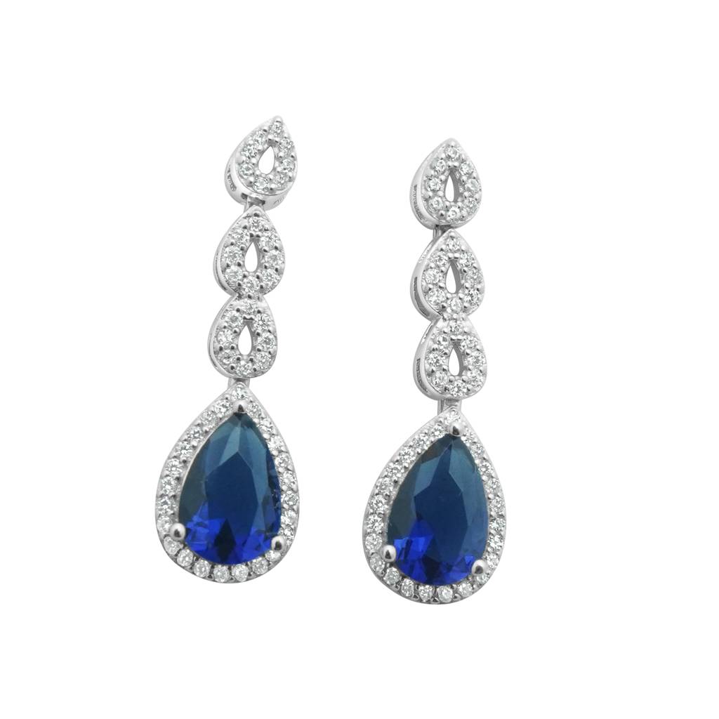 925 Sterling Silver Teardrop Necklace Earrings | Blue Necklace Set Combo : NL1049B