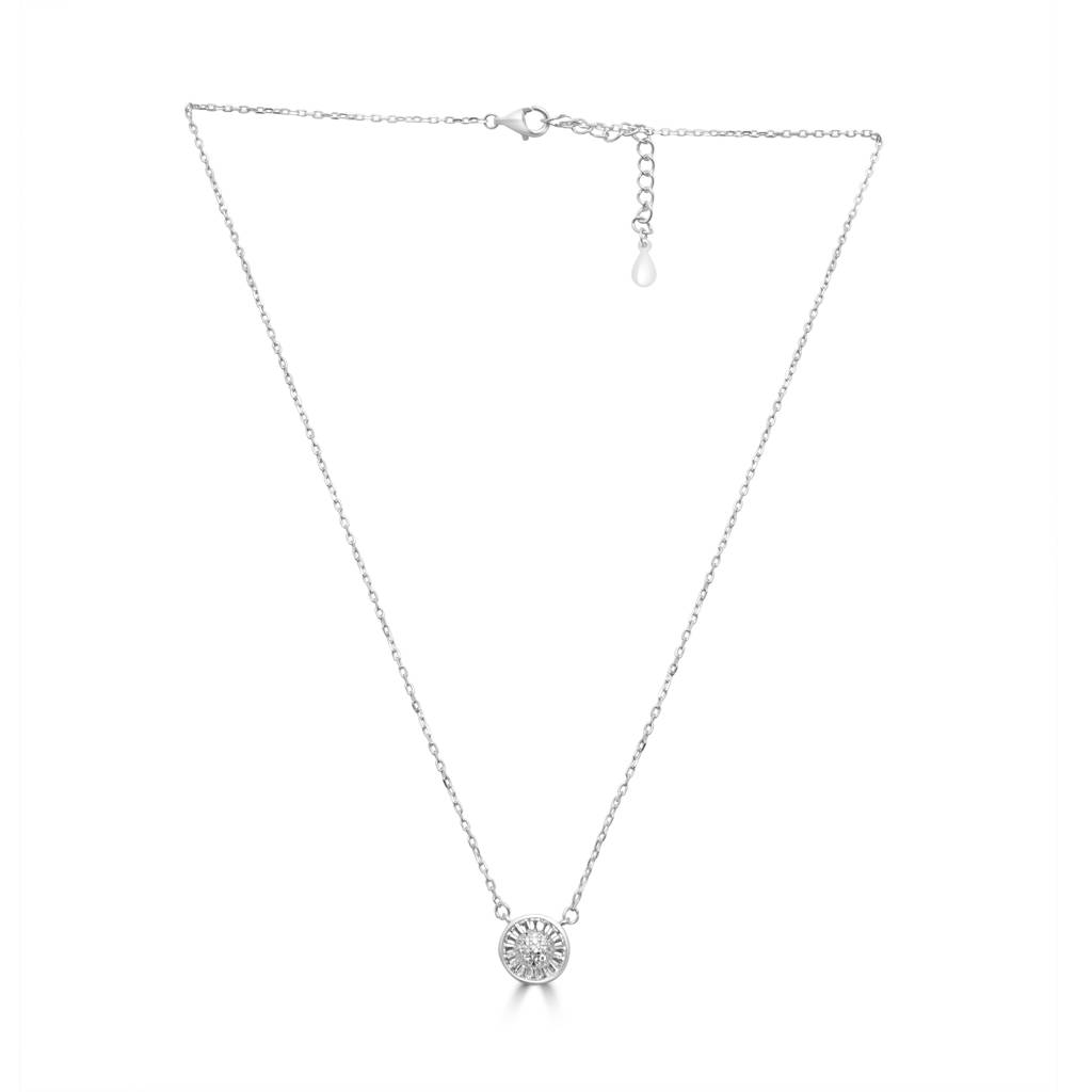 925 Pure Silver Chain Round Pendant | Pave Cluster Necklace Pendant : CP1016