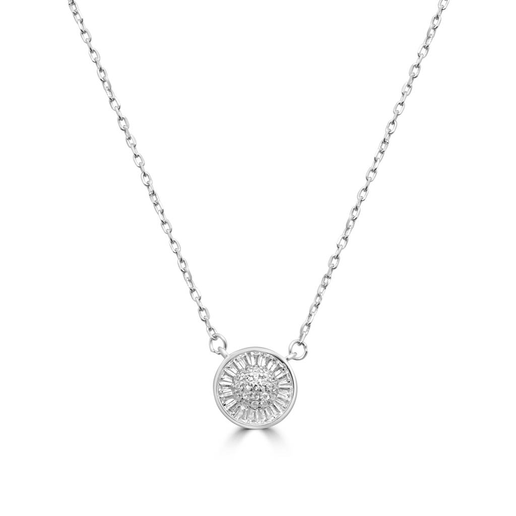 925 Pure Silver Chain Round Pendant | Pave Cluster Necklace Pendant : CP1016