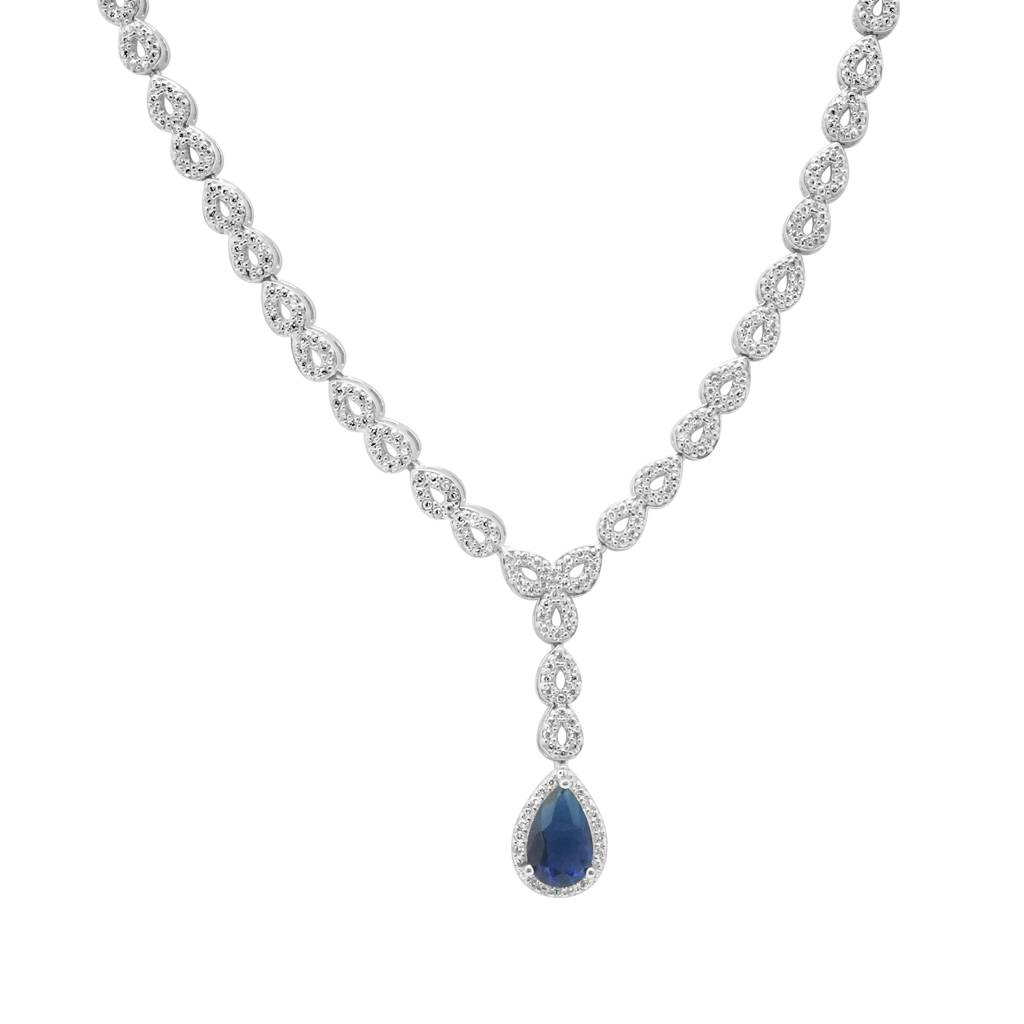 925 Sterling Silver Teardrop Necklace Earrings | Blue Necklace Set Combo : NL1049B