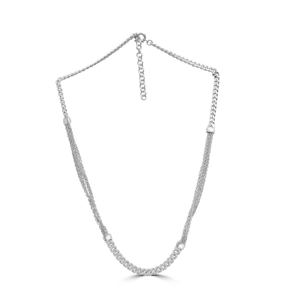 Multi-Strand Sterling Silver Chain Necklace With Earrings |Tasseled Necklace : NL1050A