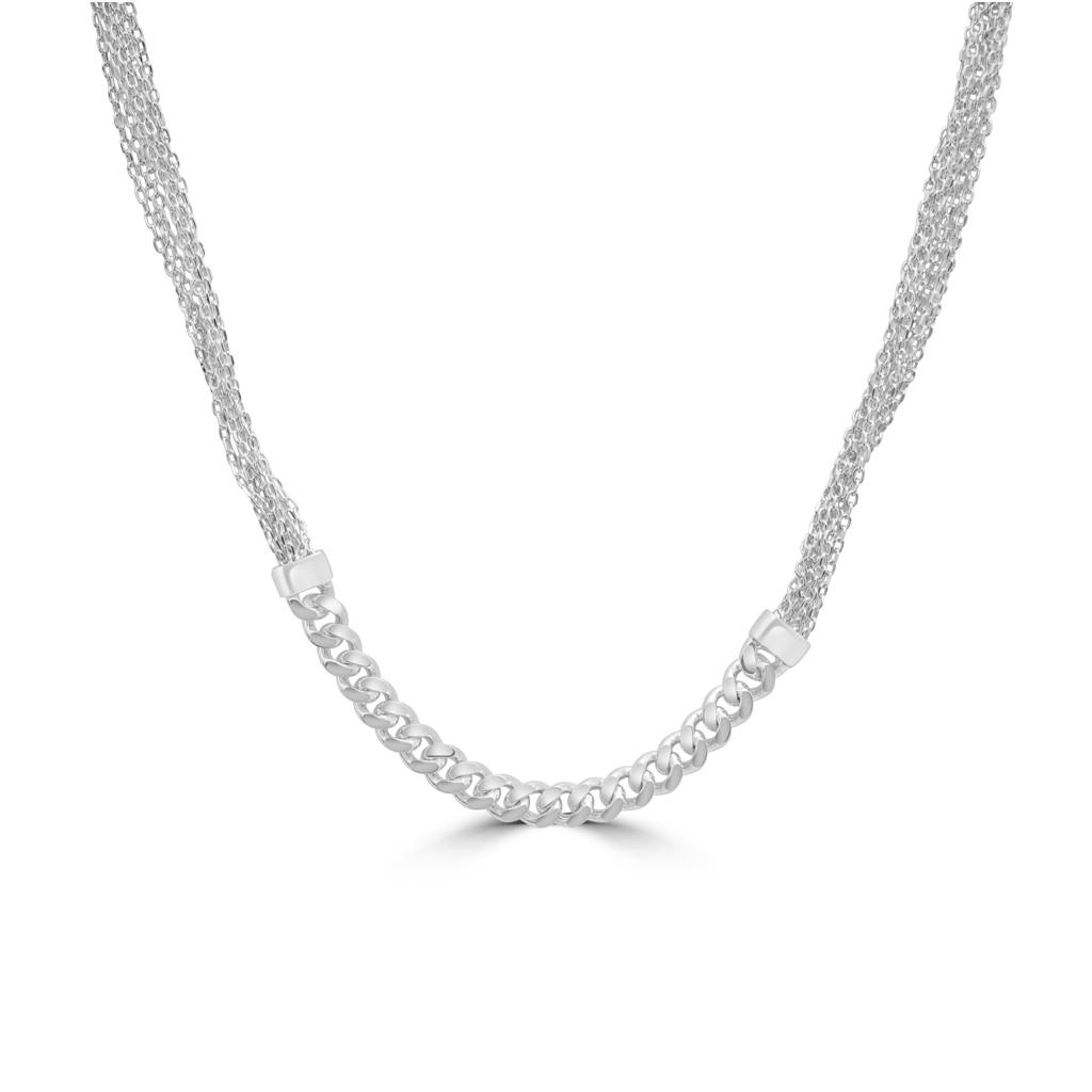 Multi-Strand Sterling Silver Chain Necklace With Earrings |Tasseled Necklace : NL1050A