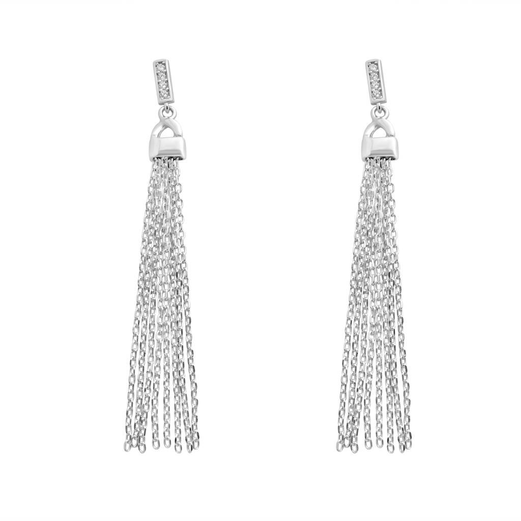 Multi-Strand Sterling Silver Chain Necklace With Earrings |Tasseled Necklace : NL1050A