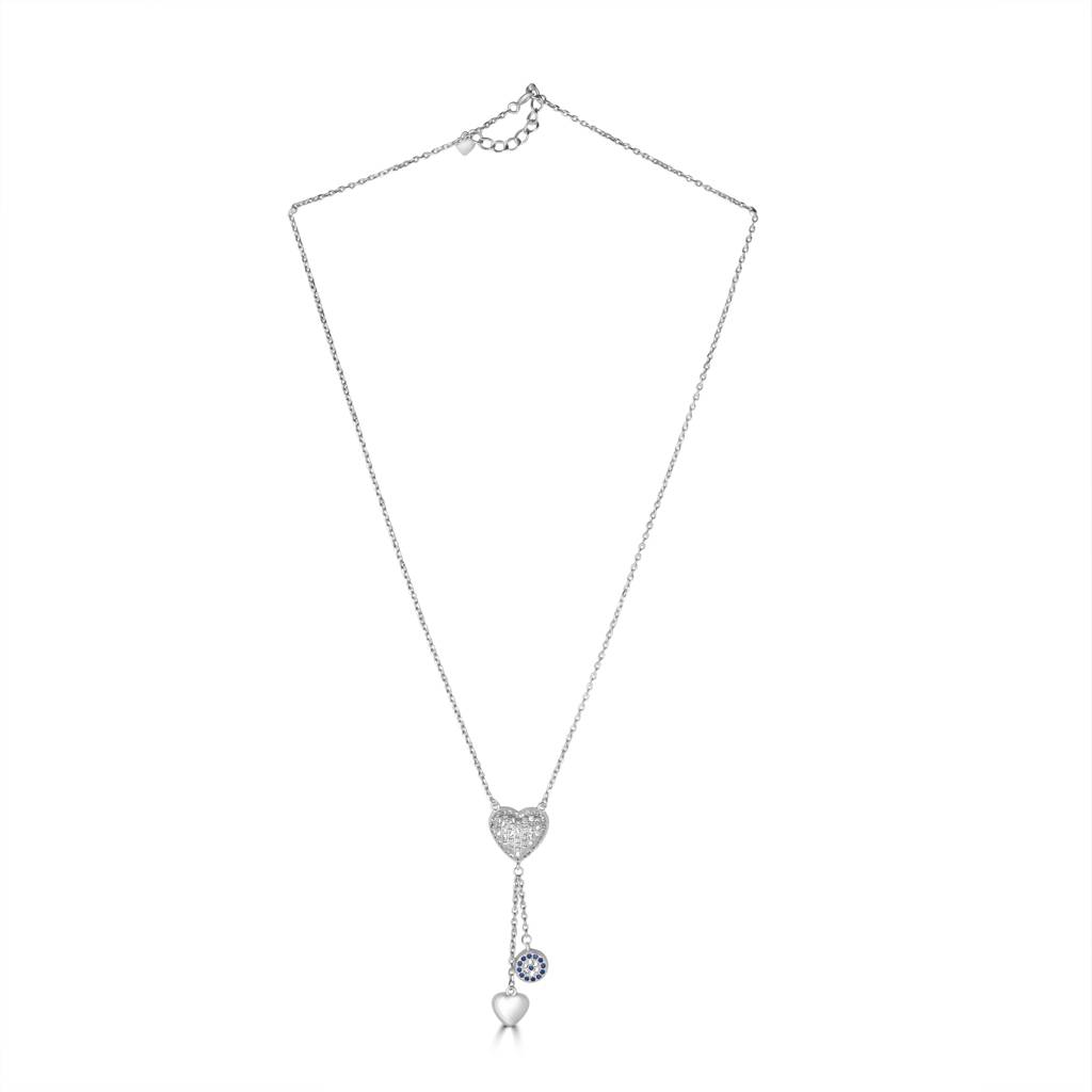 925 Pure Silver Chain Heart & Evil Eye Pendant | Heart Necklace : CP1018