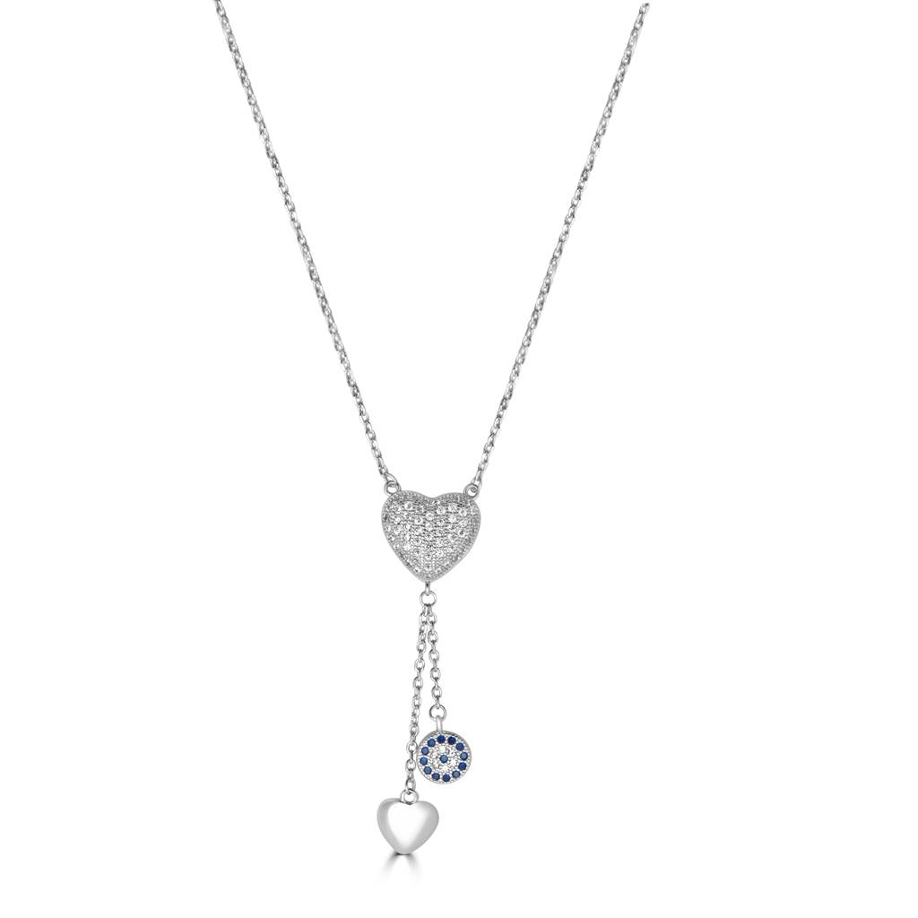 925 Pure Silver Chain Heart & Evil Eye Pendant | Heart Necklace : CP1018