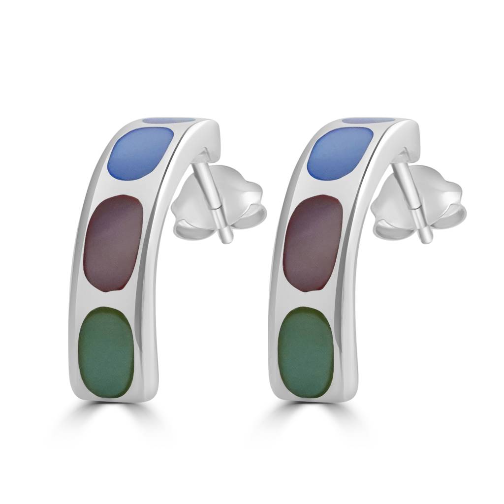 925 Sterling Silver Multicolor Hook Oval Shape Earrings : TWP1184