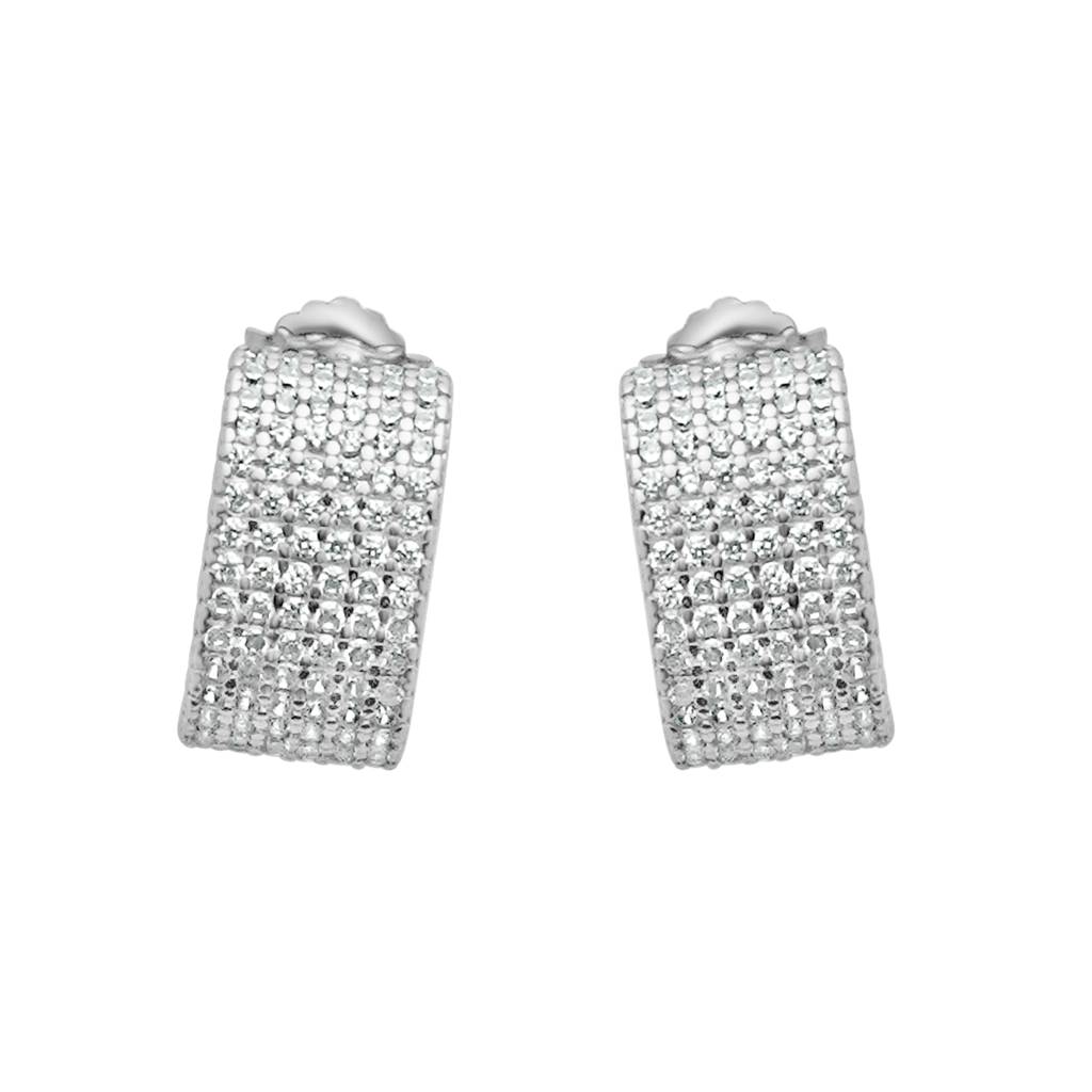 925 Sterling Silver Sparkly Hoop Huggies Earrings | Huggies Elegant Earrings : TWP1183