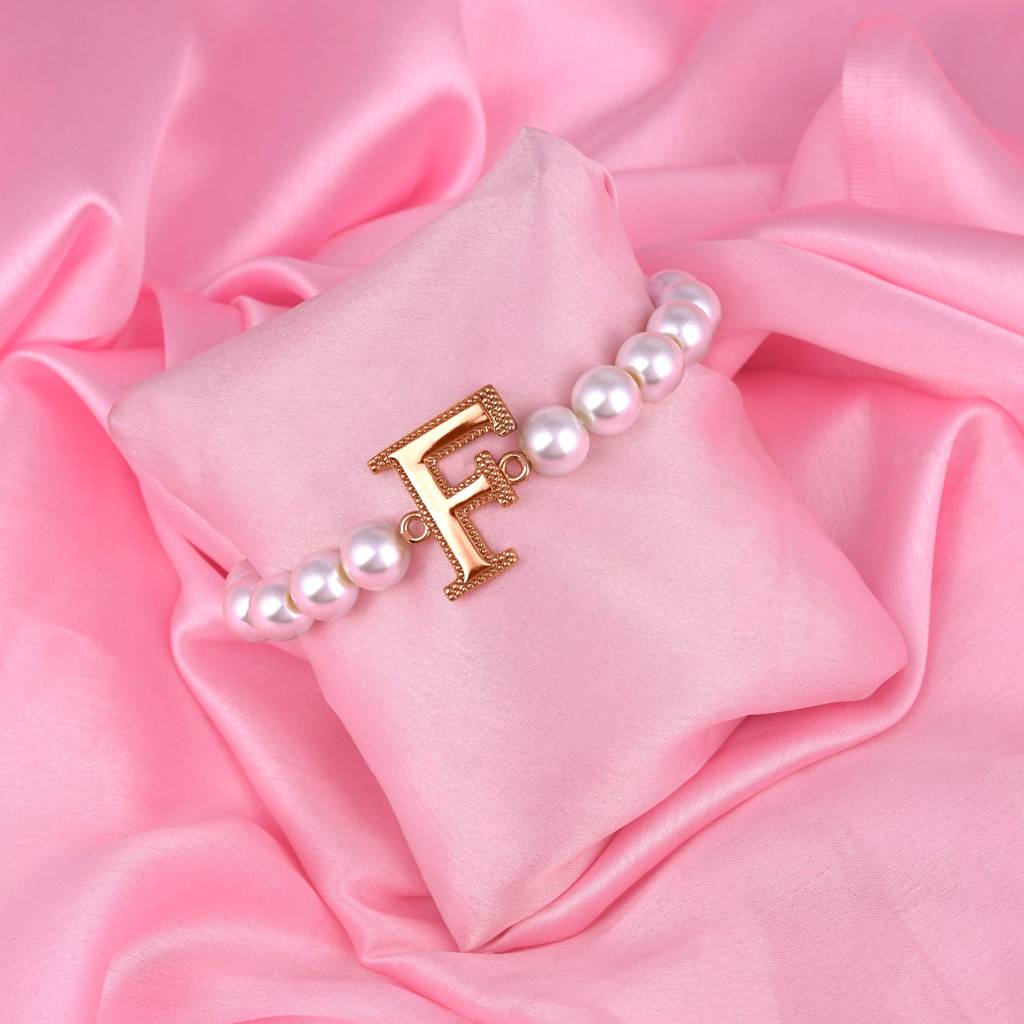 Estele Rose Gold Plated Dazzling Letter Pearl Bracelet For Women : 102168-F-RGBR