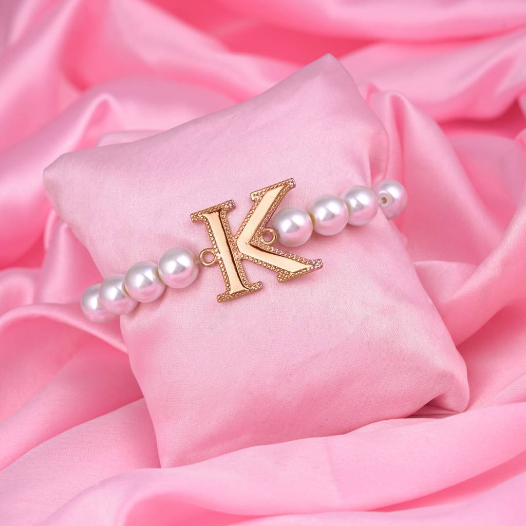 Estele Rose Gold Plated Dazzling Letter Pearl Bracelet For Women : 102168-K-RGBR