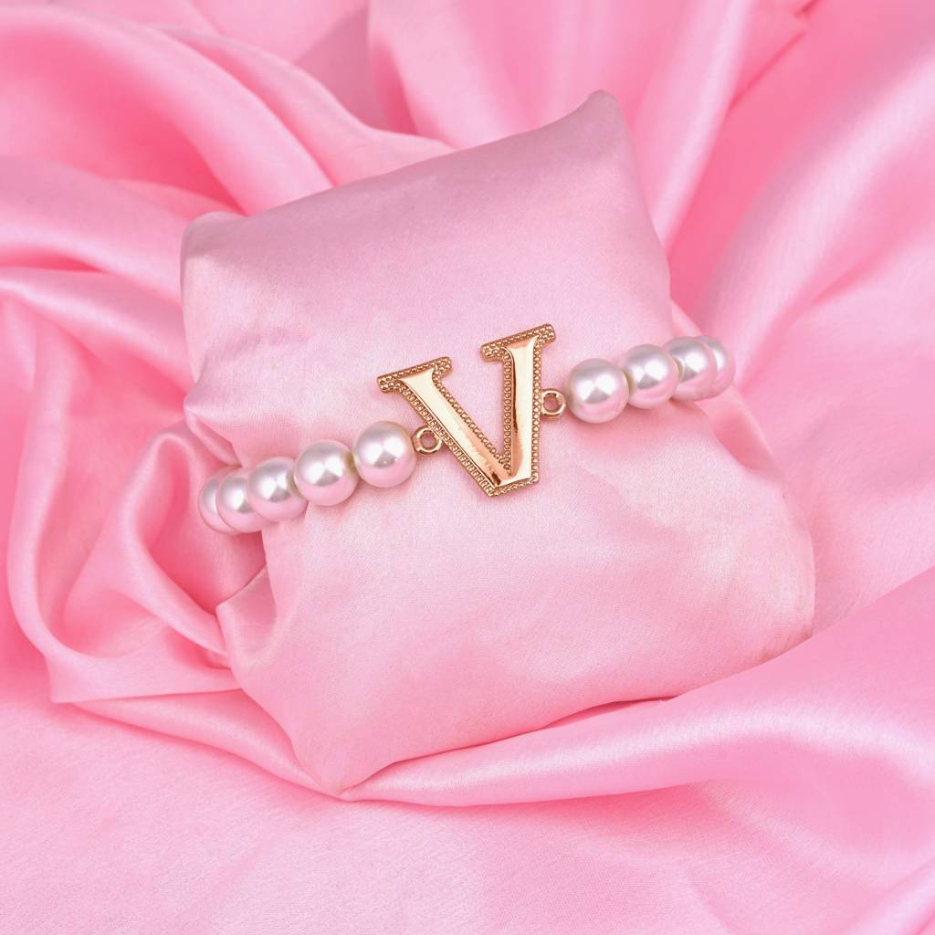 Estele Rose Gold Plated Dazzling Letter Pearl Bracelet For Women : 102168-V-RGBR