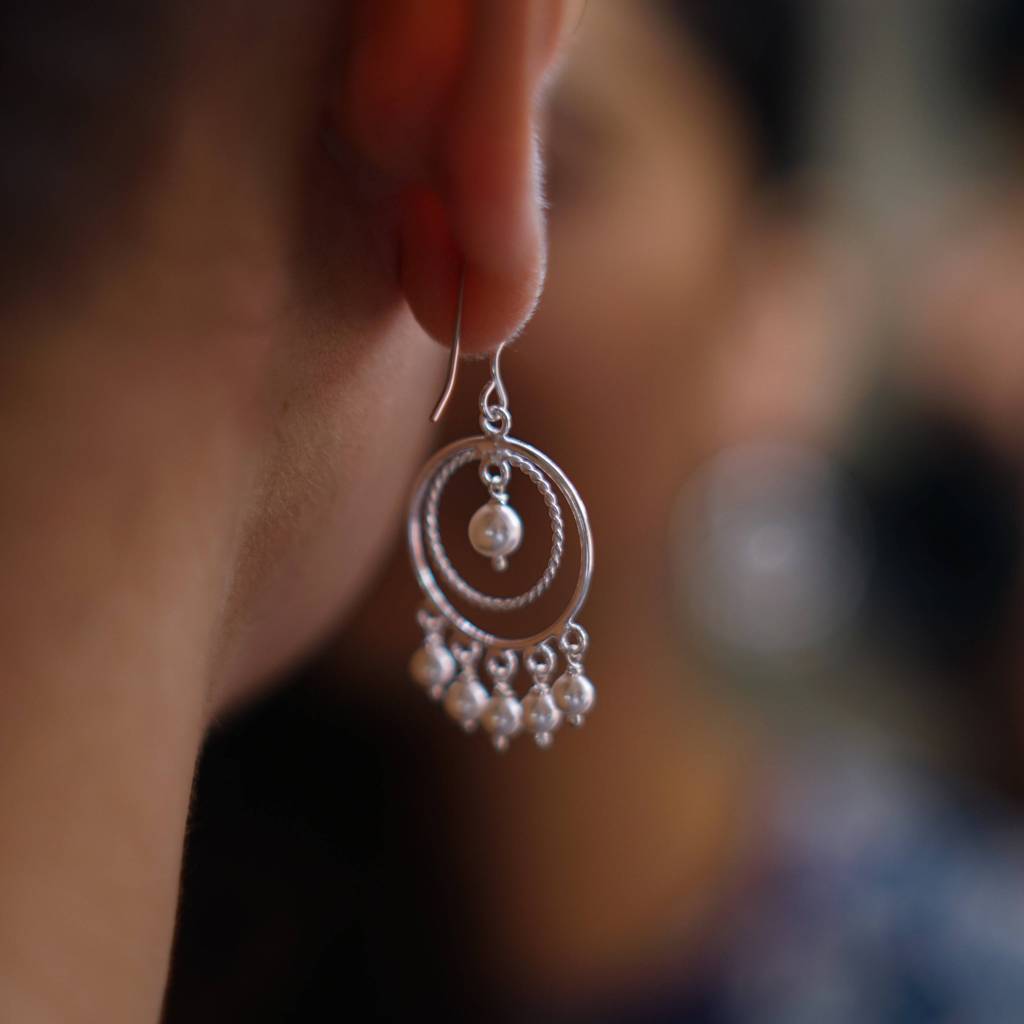 Pearl Chandbali | 92.5 Silver Earrings | Size : Small : Pearl_Chand_Balis
