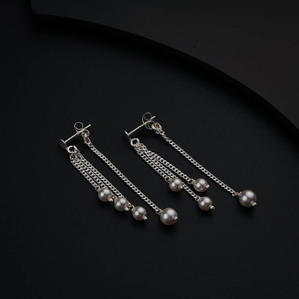 Pearl Trinkets : Layered Dangler. Minimal , Everyday Wear Design : Three_Line_Pearl_Earrings