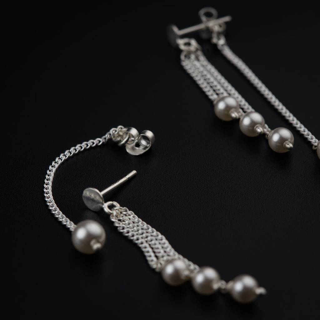 Pearl Trinkets : Layered Dangler. Minimal , Everyday Wear Design : Three_Line_Pearl_Earrings