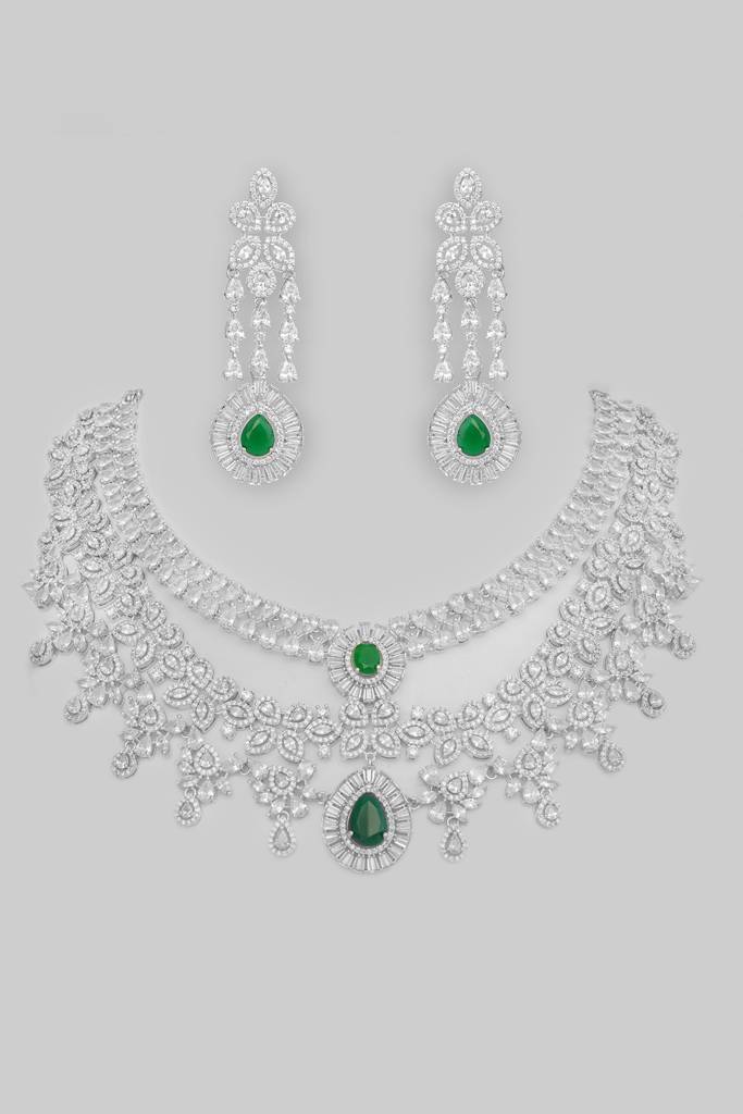 Bold And Dramatic Long Diamond Necklace Set : ZGRK279