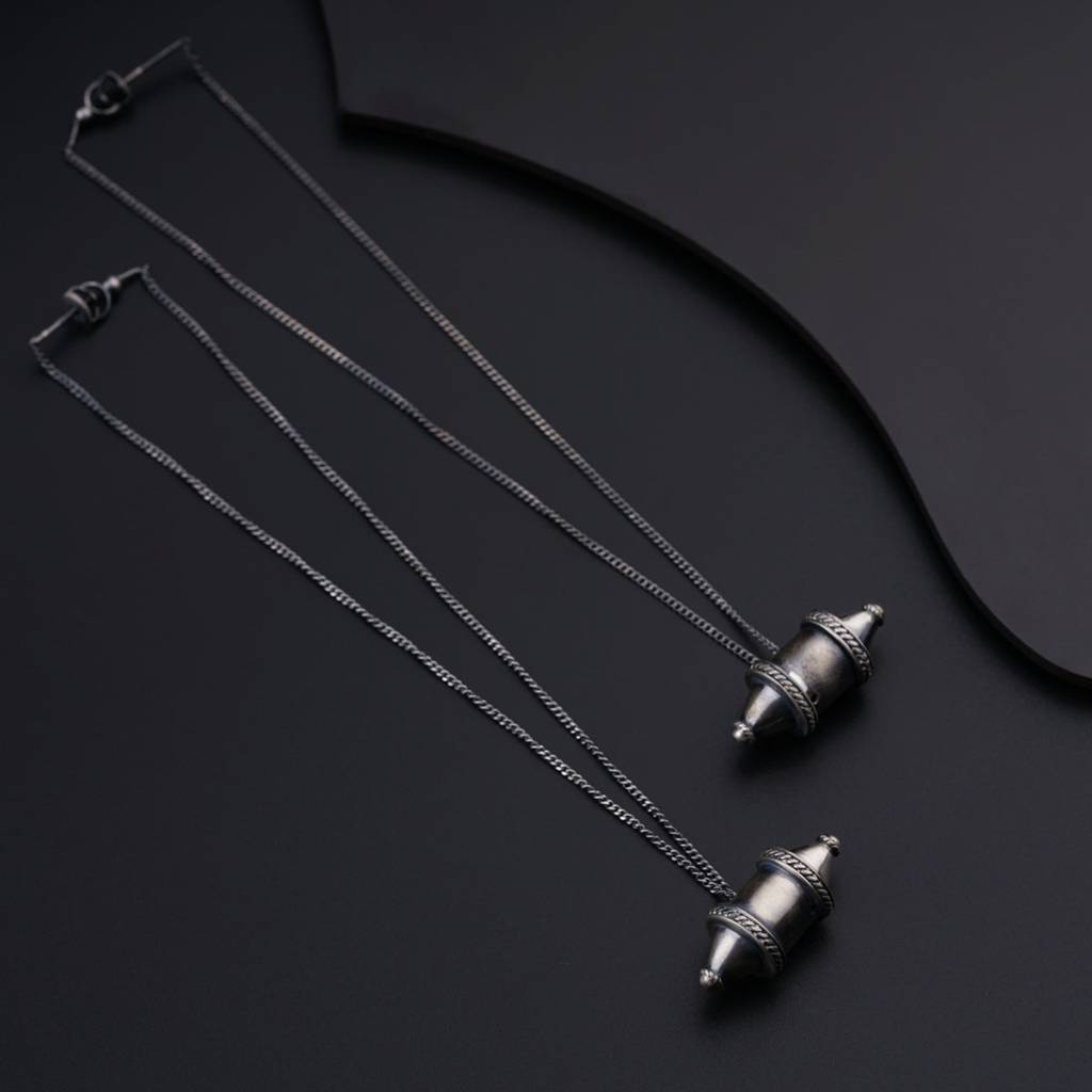 Kashmir Dejhoor Earring : Silver Oxidised Finish : Silver_Kashmiri_Dejhoor