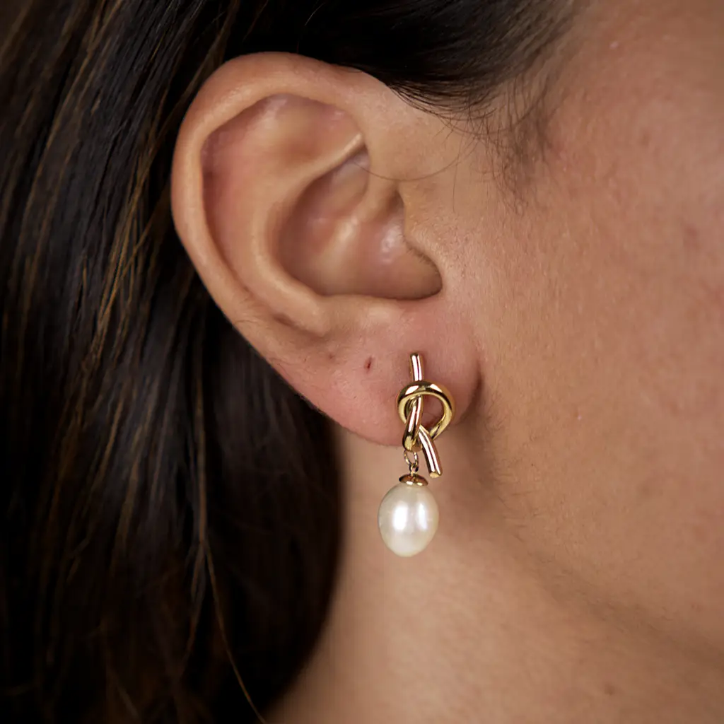 Knotted Pearl Drop Earrings : TE35