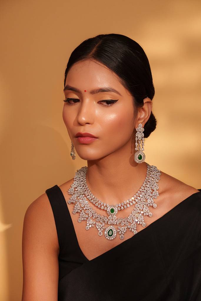 Bold And Dramatic Long Diamond Necklace Set : ZGRK279