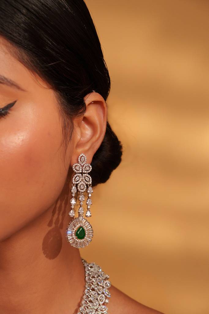 Bold And Dramatic Long Diamond Necklace Set : ZGRK279