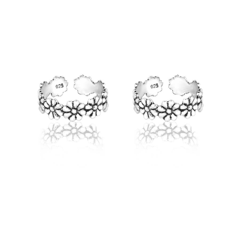 925 Sterling Silver Oxidized Flower Toe Rings : RJSPTR03