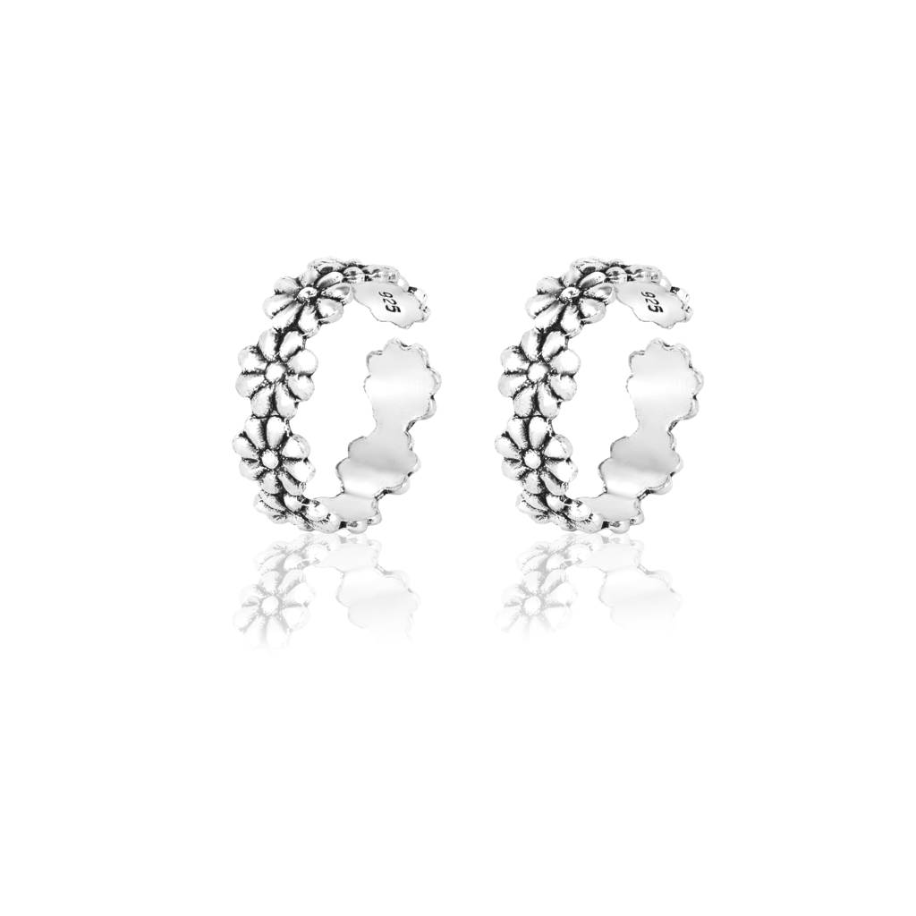 925 Sterling Silver Oxidized Flower Toe Rings : RJSPTR03