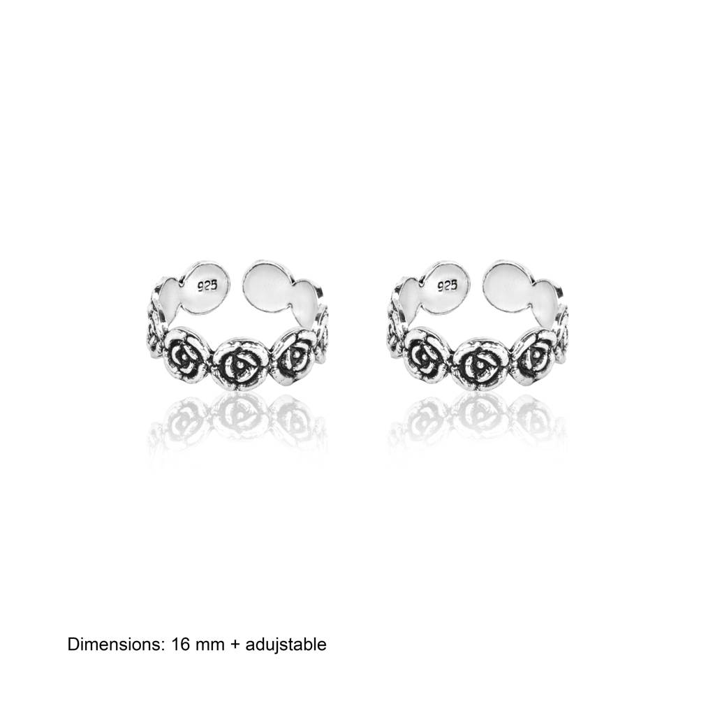 925 Sterling Silver Oxidized Rose Toe Rings : RJSPTR04