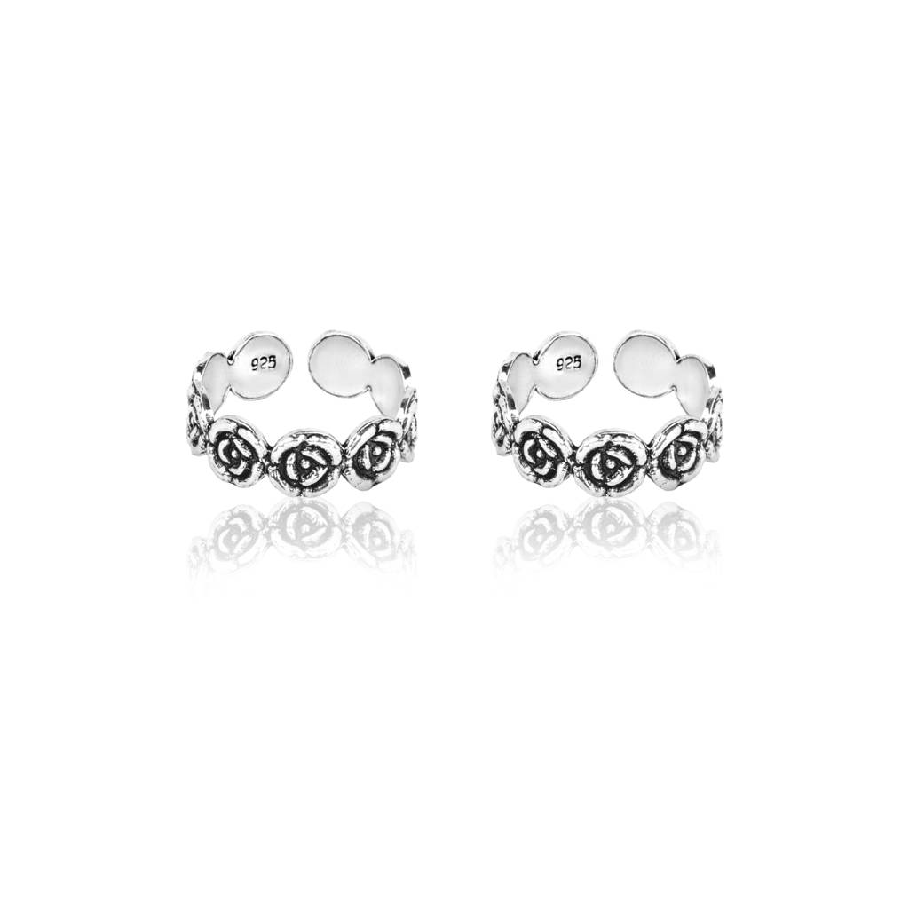 925 Sterling Silver Oxidized Rose Toe Rings : RJSPTR04