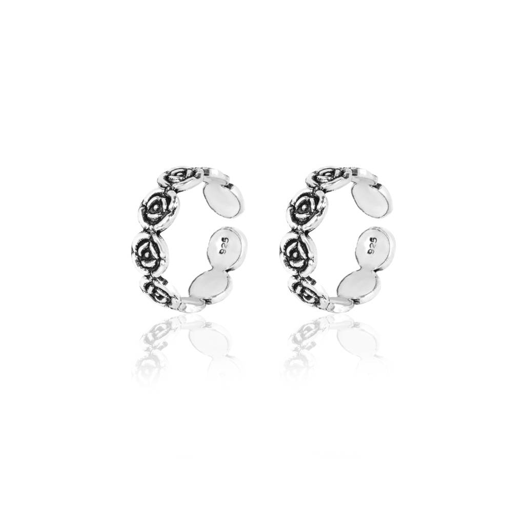 925 Sterling Silver Oxidized Rose Toe Rings : RJSPTR04