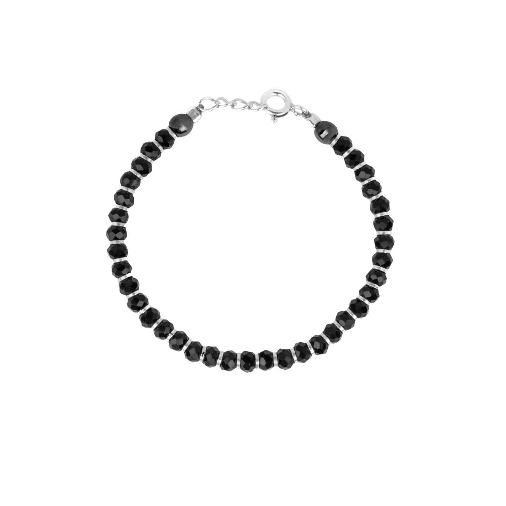925 Sterling Silver Black Beaded Silver Kids Bracelet : RJSPKD02