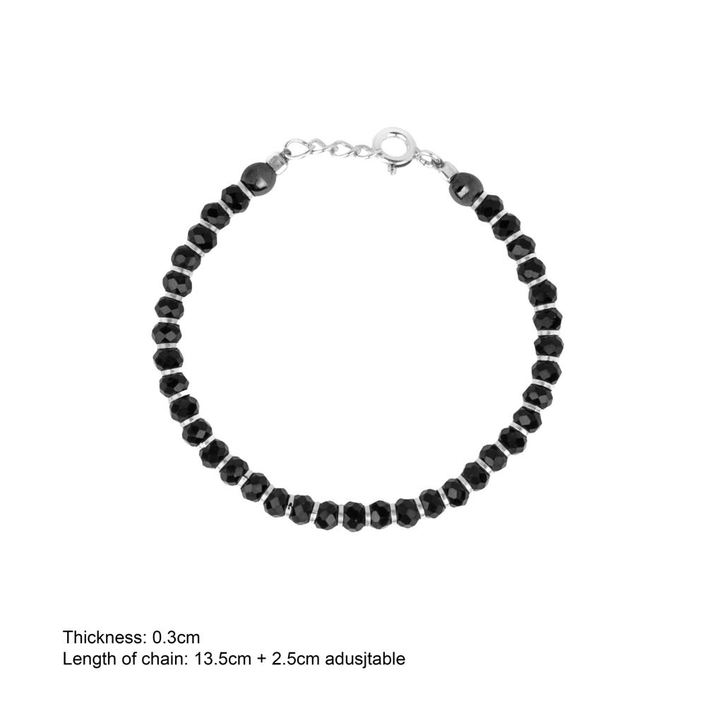 925 Sterling Silver Black Beaded Silver Kids Bracelet : RJSPKD02