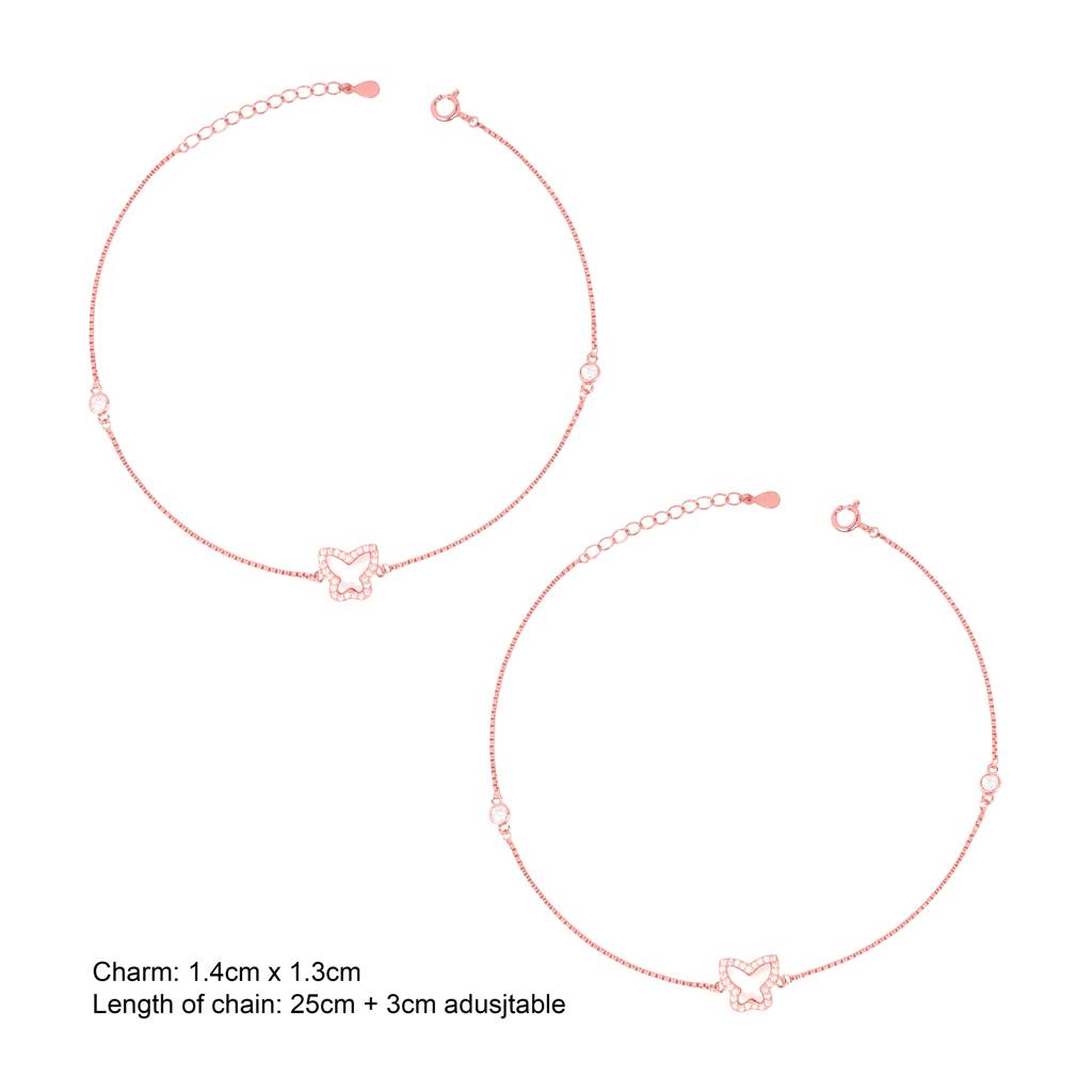 925 Sterling Silver Rose Gold Butterfly Anklet : RJSPAK04