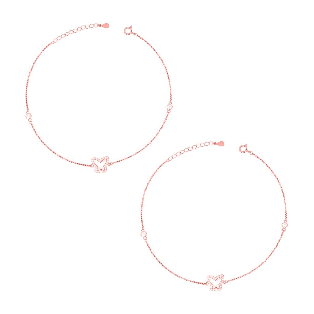 925 Sterling Silver Rose Gold Butterfly Anklet : RJSPAK04