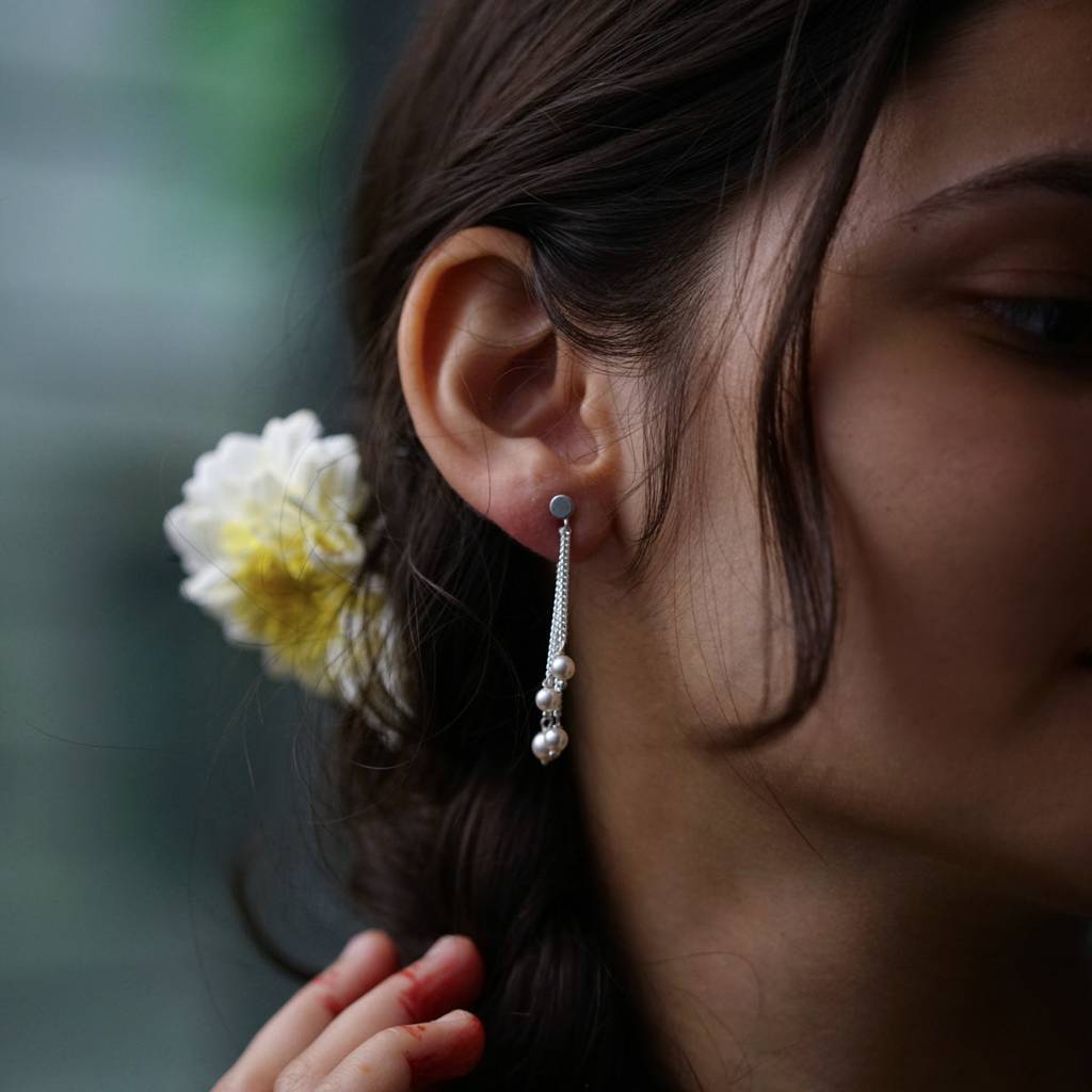 Pearl Trinkets : Layered Dangler. Minimal , Everyday Wear Design : Three_Line_Pearl_Earrings