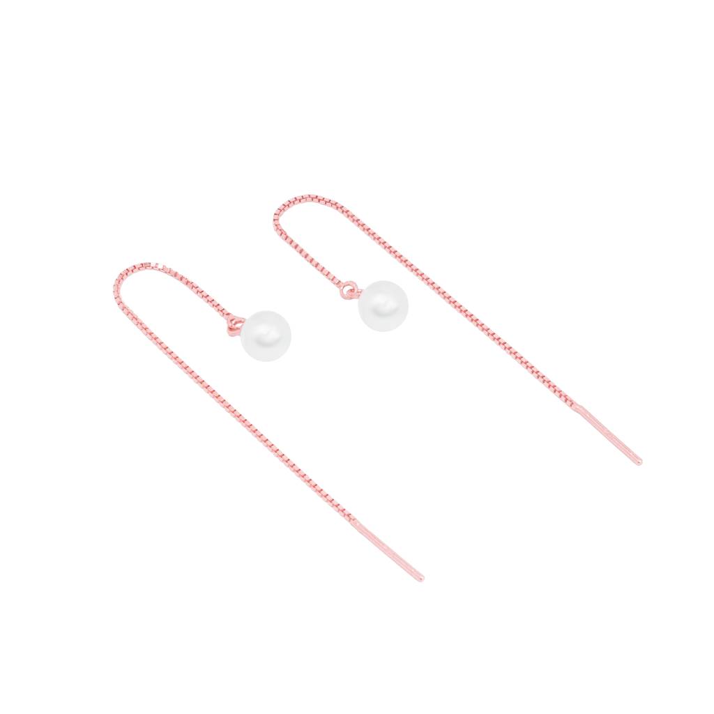925 Sterling Silver Rose Gold Drop Pearl Sui Daga Earrings : RJSPER32