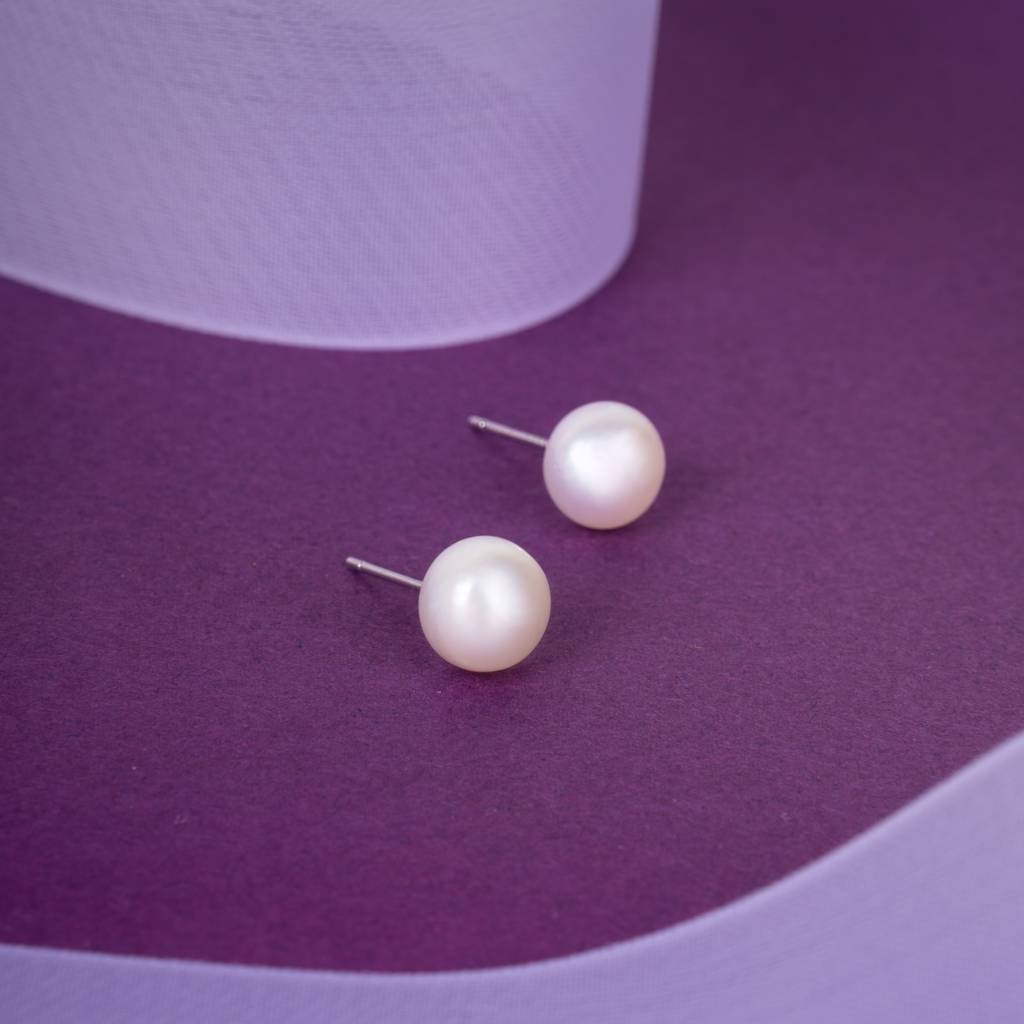 925 Sterling Silver White Pearl Button Studs Sterling Silver One  Size Silver