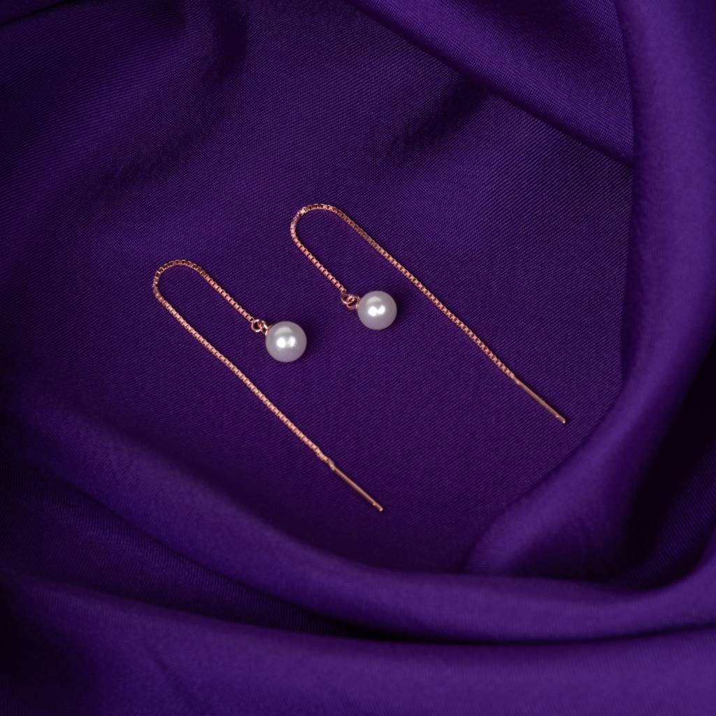 925 Sterling Silver Rose Gold Drop Pearl Sui Daga Earrings : RJSPER32