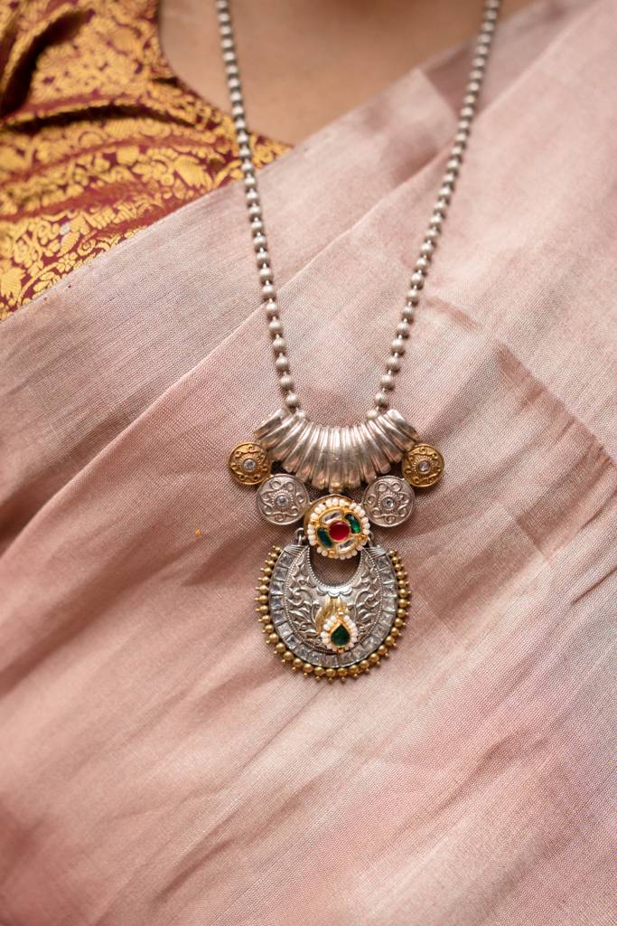 Oxidised Dual Tone Fusion Long Necklace Set : RK-909-L