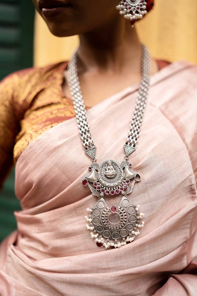 Oxidised Temple Long Necklace Set : JP-1350-R
