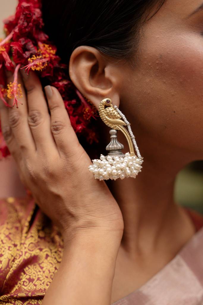 Dual Tone Parrot Pearly Earring : bJ-45-OOH